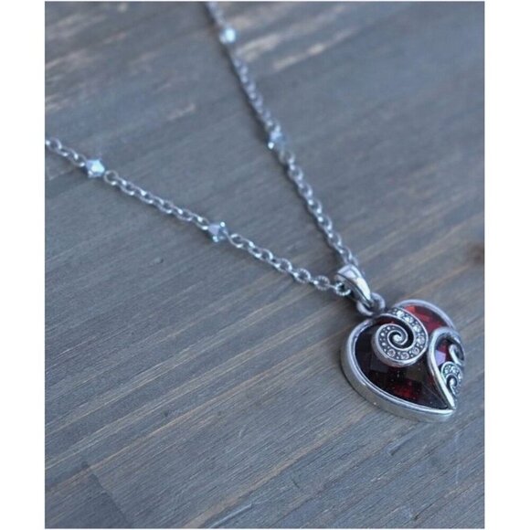 Brighton CUPIDS LOVE Swarovski Crystal Silver Plated Retired Necklace Red Heart - Picture 5 of 9